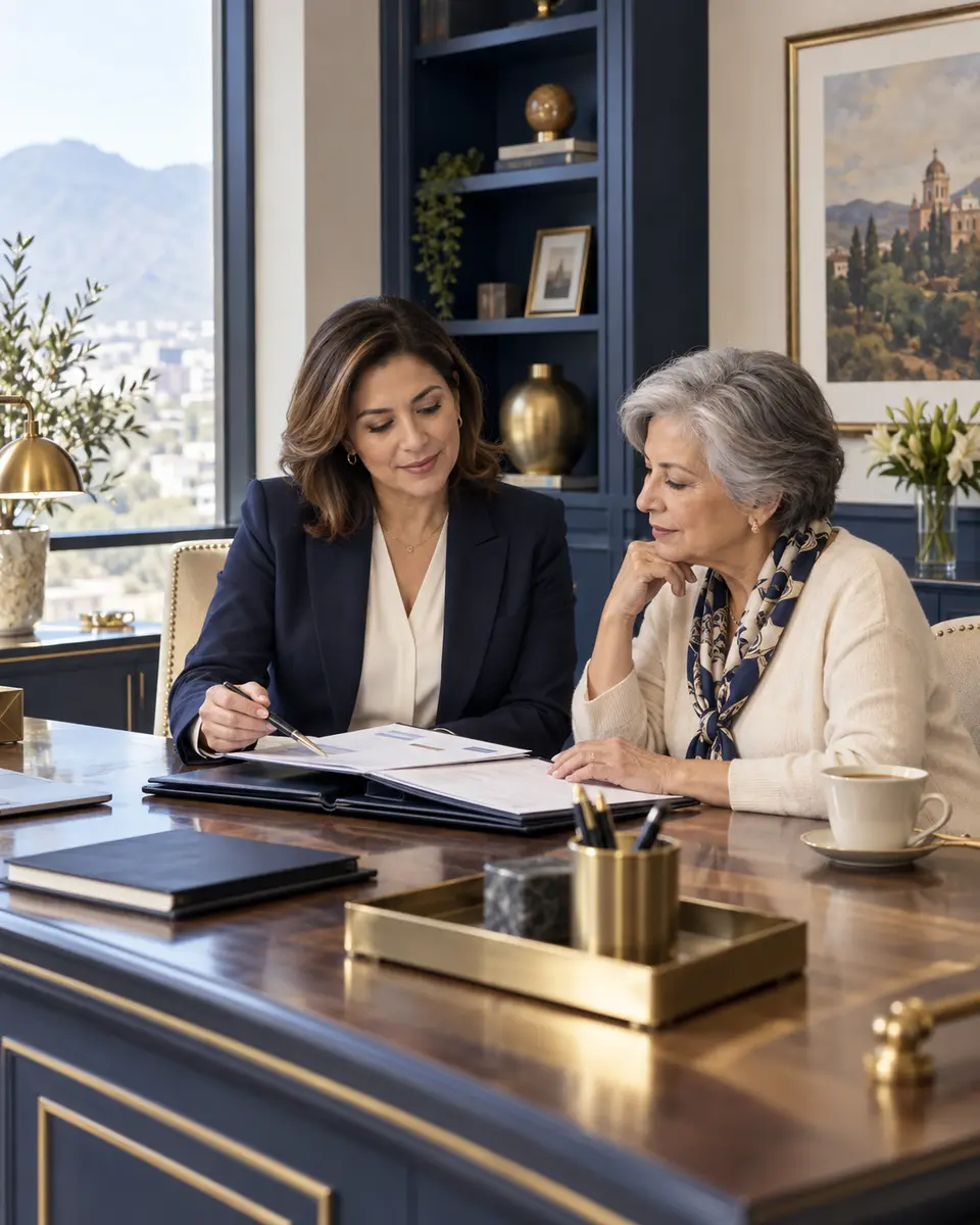 Asesora revisando una estrategia de retiro con un cliente